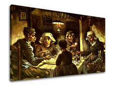 Винтиџ слика на платно со мотив Vincent van Gogh - Jedáci zemiakov, мапа, природа во беж-кафеаво нијанси, мрачна атмосфера, погоден за кујна – производ