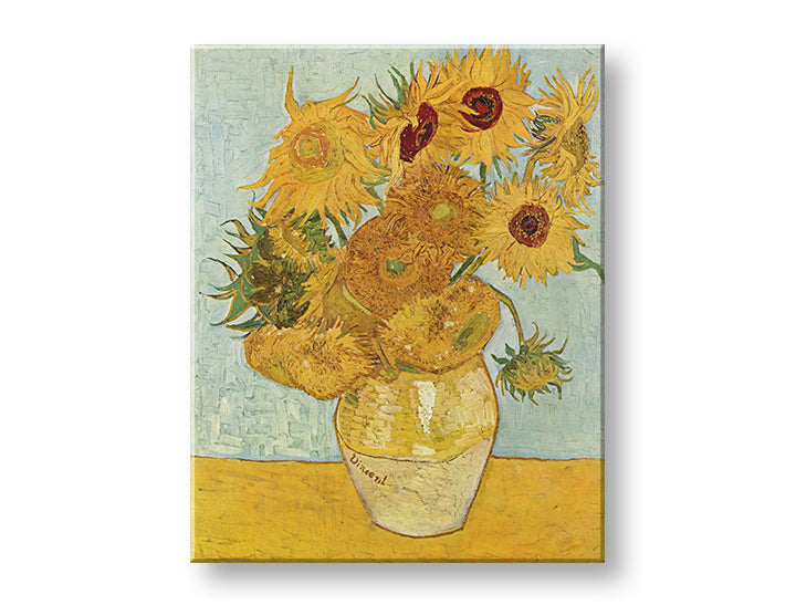 Винтиџ слика на платно со мотив Vincent van Gogh - Váza s dvanástimi slnečnicami, ваза, цвеќиња во сино-жолто нијанси, живописна атмосфера, погоден за дневна соба – производ, поглед 2