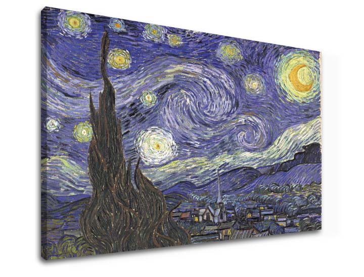 Винтиџ слика на платно со мотив Vincent van Gogh - Hviezdna noc, ноќно небо, ѕвезди, мапа, природа во бело-сино нијанси, погоден за работна соба – производ