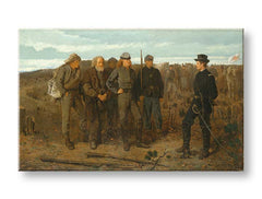 Винтиџ слика на платно со мотив Winslow Homer - Затвореници z frontu, коњи, пејзаж, мапа, природа во беж-сино нијанси, свечена атмосфера – производ, поглед 2
