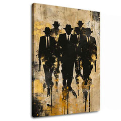 Рачно насликана слика на платно со мотив Outlaws in Shadows во црно-беж нијанси, сила и моќ | Слика Outlaws in Shadows – главна