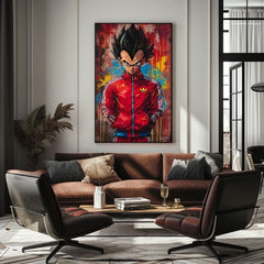 Рачно насликана слика на платно со мотив Saiyan: Sila bojovníka во црвено-црно нијанси, интензивна атмосфера, поп култура и сила и моќ | Слика Saiyan: Sila bojovníka – производ, поглед 3