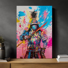 Рачно насликана слика на платно со мотив Samurai Spirit na платно во жолто-бело нијанси, енергична атмосфера, сила | Слика Samurai Spirit na платно – производ, поглед 2