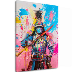 Рачно насликана слика на платно со мотив Samurai Spirit na платно во жолто-бело нијанси, енергична атмосфера, сила | Слика Samurai Spirit na платно – главна