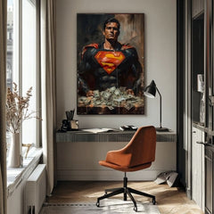 Рачно насликана слика на платно со мотив Superman: Muž peňazí во црвено-жолто нијанси, сила и моќ | Слика Superman: Muž peňazí – производ, поглед 2