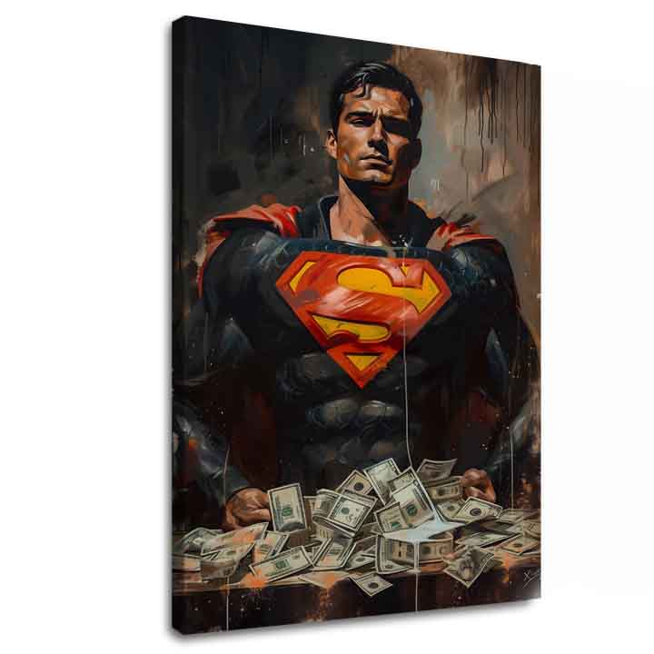 Рачно насликана слика на платно со мотив Superman: Muž peňazí во црвено-жолто нијанси, сила и моќ | Слика Superman: Muž peňazí – главна