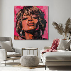 Рачно насликана слика на платно со мотив Tina Turner - Кралица rocku, слушалки во кафеаво нијанси, сензуална атмосфера, убавина | Слика Tina Turner - Кралица rocku – производ, поглед 2