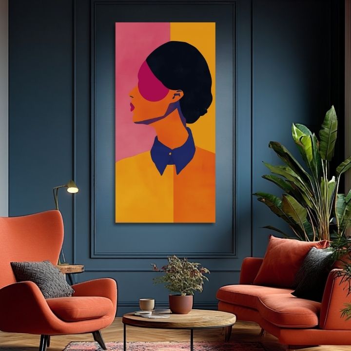 Модерна слика на платно со мотив Vibrant Silhouette во жолто-розово нијанси, живописна атмосфера | Слика Vibrant Silhouette – производ