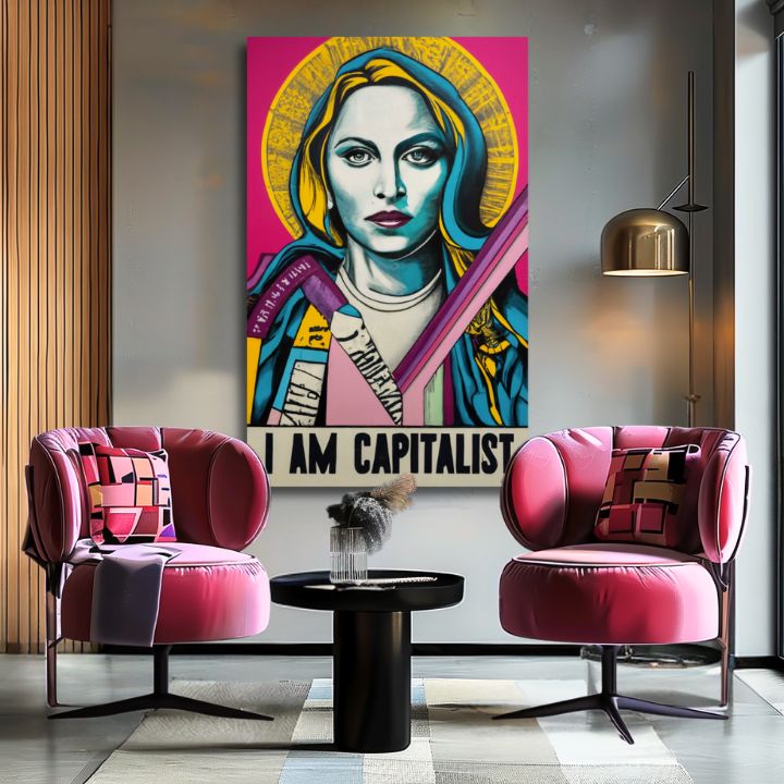Модерна слика на платно со мотив жена во златно-црно нијанси, поп култура | Madonna слика на платно - Popová revolúcia – производ, поглед 2