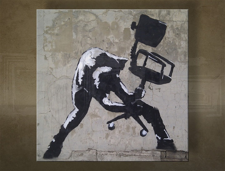 Класична слика на платно со мотив Street ART – Banksy во бело-сиво нијанси, погоден за канцеларија | Слика на платно Street ART – Banksy – главна