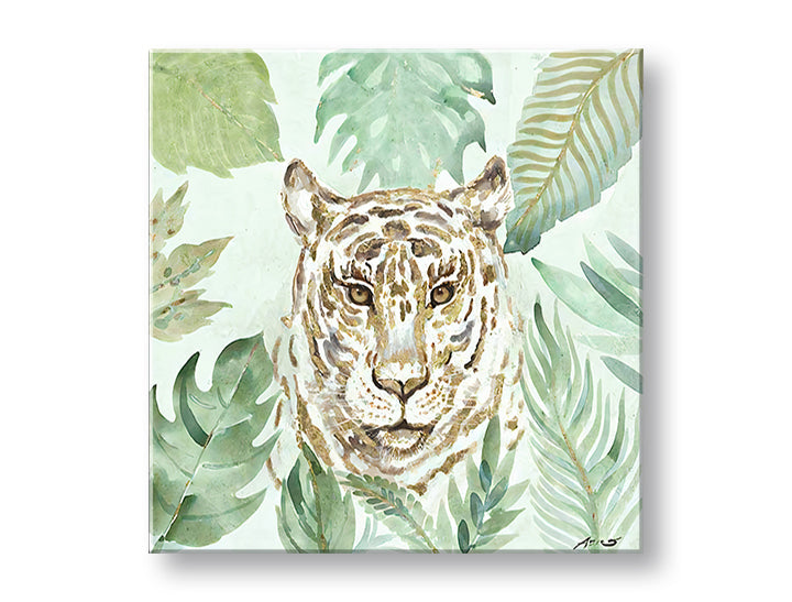 Модерна слика на платно со мотив LEOPARD, тигар, природа, животно во беж-кафеаво нијанси, мирна атмосфера, природа | Слика на платно LEOPARD – главна