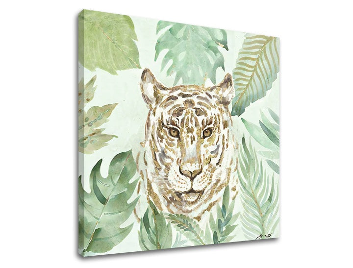 Модерна слика со мотив LEOPARD, тигар, природа во беж-кафеаво нијанси | Слика на платно LEOPARD, природа – преглед