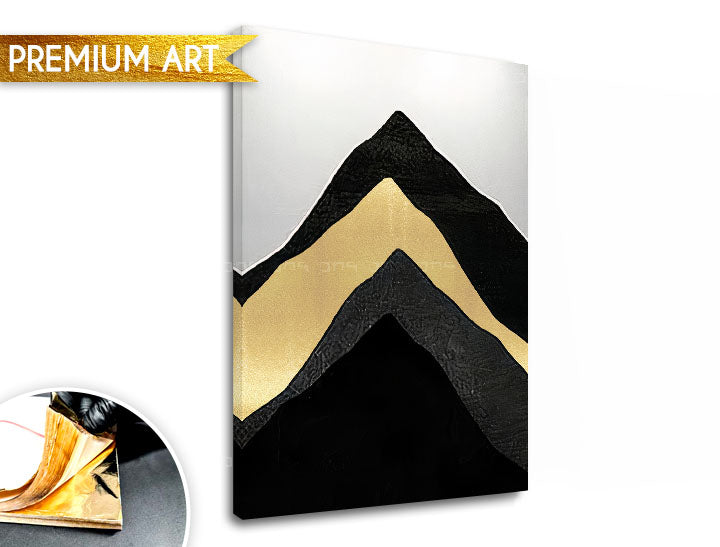 Рачно насликана слика на платно со мотив PREMIUM ART – Abstrakt Hory, пејзаж, природа во бело-сиво нијанси, софистицирана атмосфера, погоден за дневна соба – главна