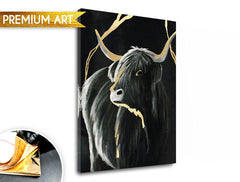 Рачно насликана слика на платно со мотив PREMIUM ART – Čierny býk во сиво-златно нијанси, елегантна атмосфера, природа и луксузен впечаток | Слики на платно - PREMIUM ART – Čierny býk – главна