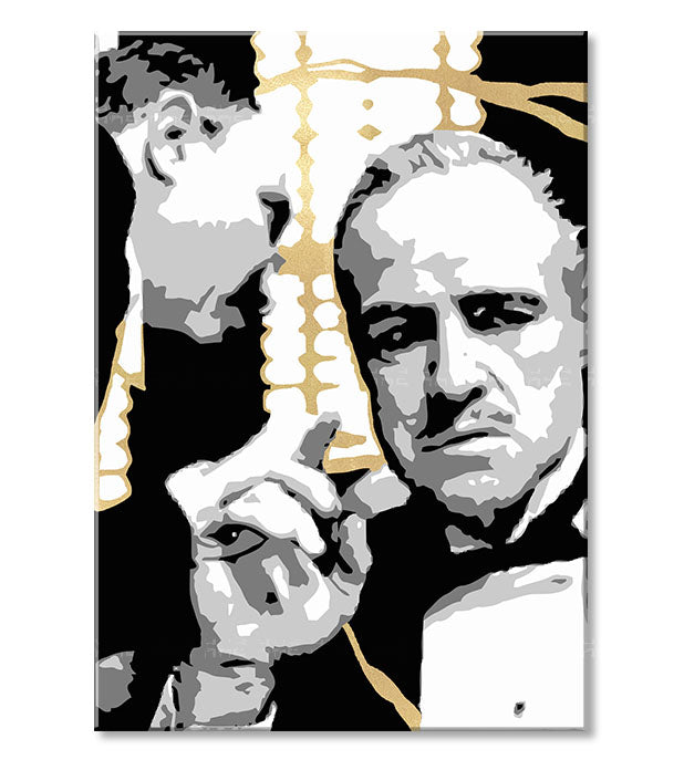 Рачно насликана слика на платно со мотив PREMIUM ART – The Godfather, автомобил во бело-златно нијанси, драматична атмосфера | Слики на платно - PREMIUM ART – The Godfather – производ, поглед 2