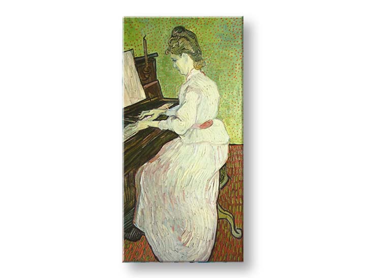 Винтиџ слика на платно со мотив Vincent van Gogh - Marguerite Gachet pri klavíri, klavír, музички мотив, природа во бело-кафеаво нијанси – производ