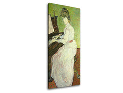 Винтиџ слика на платно со мотив Vincent van Gogh - Marguerite Gachet pri klavíri, klavír, музички мотив, природа во бело-кафеаво нијанси – главна