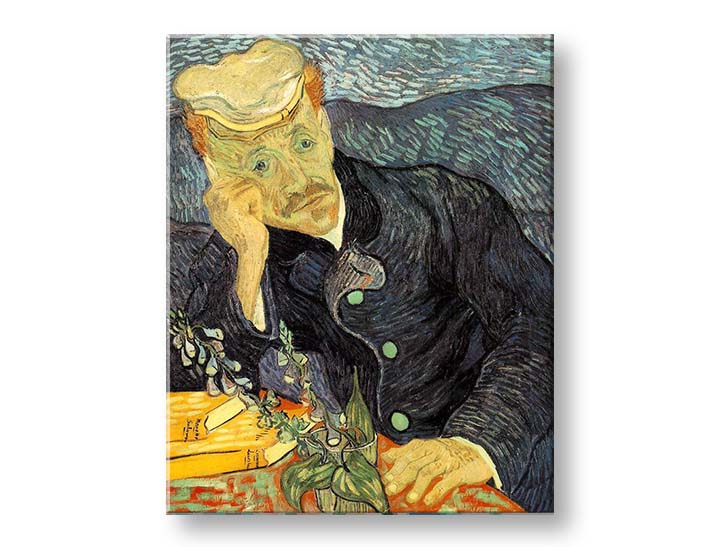 Винтиџ слика на платно со мотив Vincent van Gogh - Portrét dr. Gacheta, цвеќиња, природа во сино-зелено нијанси, контемплативна атмосфера, погоден за работна соба – производ, поглед 2