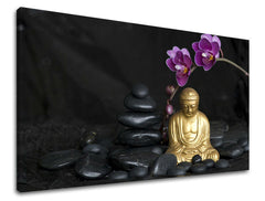 Класична слика на платно со мотив FENG SHUI во виолетово-златно нијанси, мирна атмосфера, внатрешен мир, погоден за дневна соба | Слика за ѕид FENG SHUI – главна
