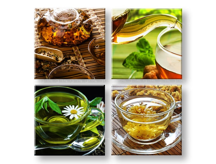 Колаж слика со мотив Tea time, цвеќиња, природа во зелено нијанси | Слика за ѕид Tea time, ѕидна декорација – преглед