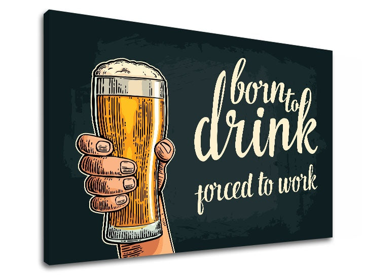Минималистичка слика на платно во бело-беж нијанси | Слика за ѕид s textom Born to drink, ѕидна декорација – преглед