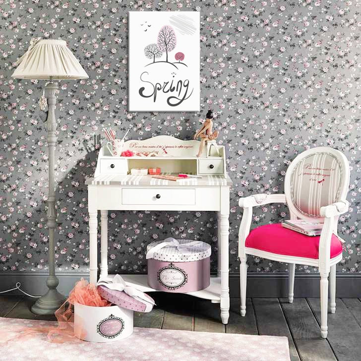 Винтиџ слика со мотив ЗА ДЕЦА, дрвја, птици во бело-розово нијанси | Слика за ѕид ЗА ДЕЦА, пролетна атмосфера и природа – преглед