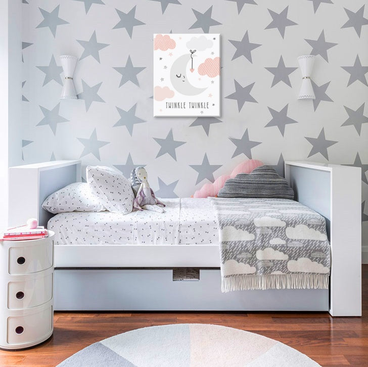 Модерна слика со мо��ив ЗА ДЕЦА, месечина, облаци во бело-розово нијанси | Слика за ѕид ЗА ДЕЦА, соништа – преглед