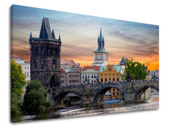 Класична слика на платно со мотив ГРАД PRAHA, Praha во бело-сино нијанси, романтична атмосфера, градски живот, погоден за канцеларија | Слика за ѕид ГРАД PRAHA – главна