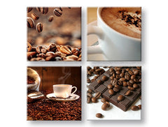 Колаж слика со мотив Coffee time, шолја кафе, религиозен мотив во беж-кафеаво нијанси | Слика за ѕид Coffee time – преглед