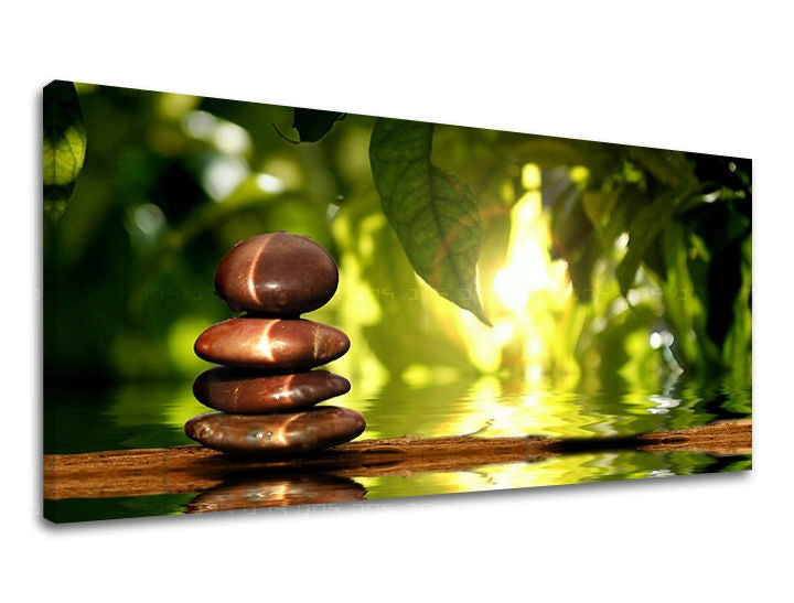 Класична слика на платно со мотив ПАНОРАМА FENG SHUI, фенг шуи, мапа во кафеаво-зелено нијанси, мирна атмосфера, внатрешен мир и природа – главна