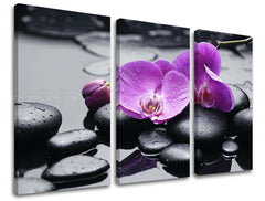 Арт деко слика на платно со мотив FENG SHUI, орхидеја, пејзаж, природа во виолетово-црно нијанси, мирна атмосфера, природа, погоден за дневна соба – главна