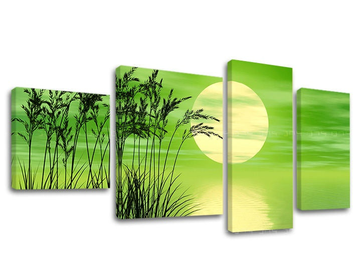Класична слика со мотив сонце, небо во зелено-жолто нијанси | Слика за ѕид АПСТРАКТ, природа и раст и развој – преглед