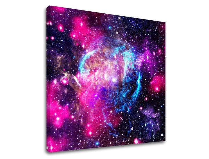 Класична слика на платно со мотив ѕвезди, галаксија, вселена во виолетово-сино нијанси, етерична атмосфера, погоден за канцеларија | Слика за ѕид ВСЕЛЕНА – главна